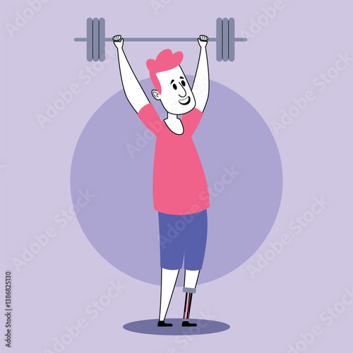 Person lifting weights above his head, showcasing strength and determination. Building muscle and fitness concept