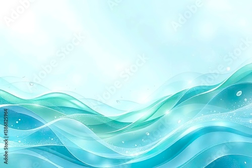 Serene Mint Green Waves with Sparkling Elements in Minimalist Design