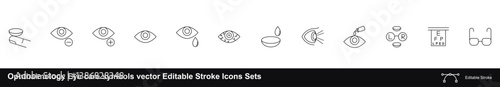 Ophthalmology Eye care symbols vector Editable Stroke Icons Sets