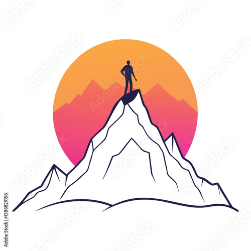 Dynamic Line Drawing of Mountain Peak at Sunrise
