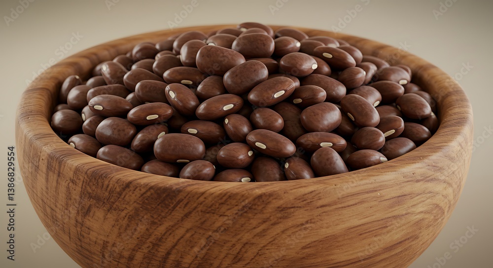 Rich Brown Beans: Wooden Bowl 3D Render AI Generated