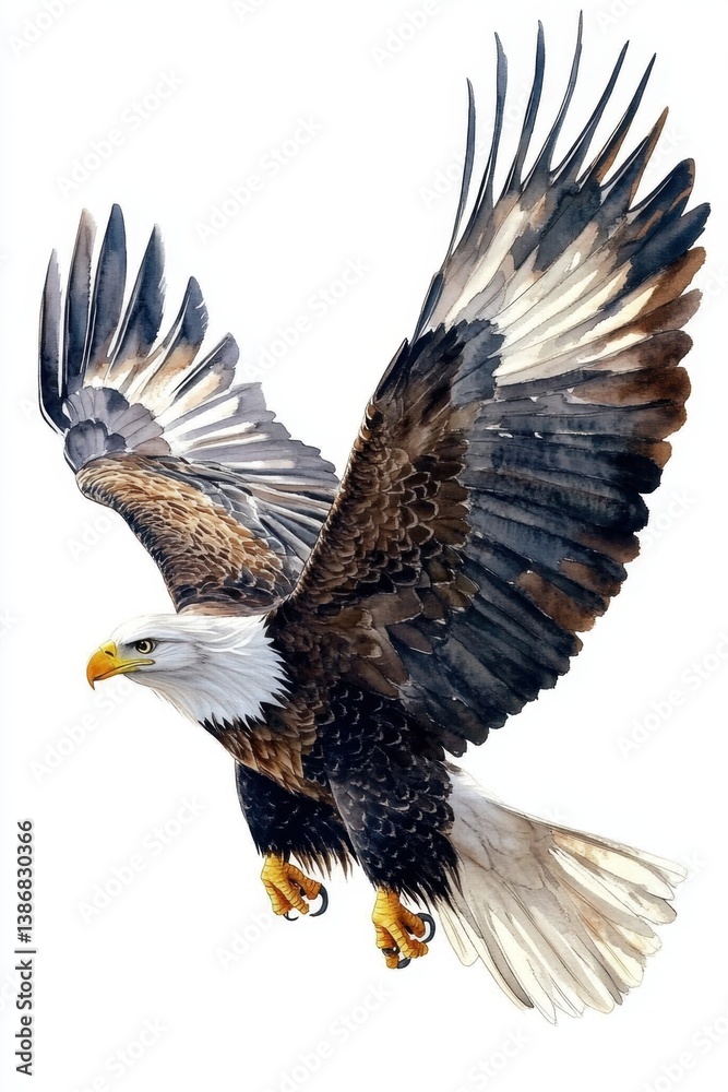 Obraz premium Bald eagle flying on white background