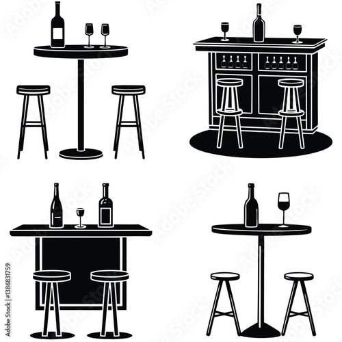 Bar Table Vector Silhouette Bundle Set Collection