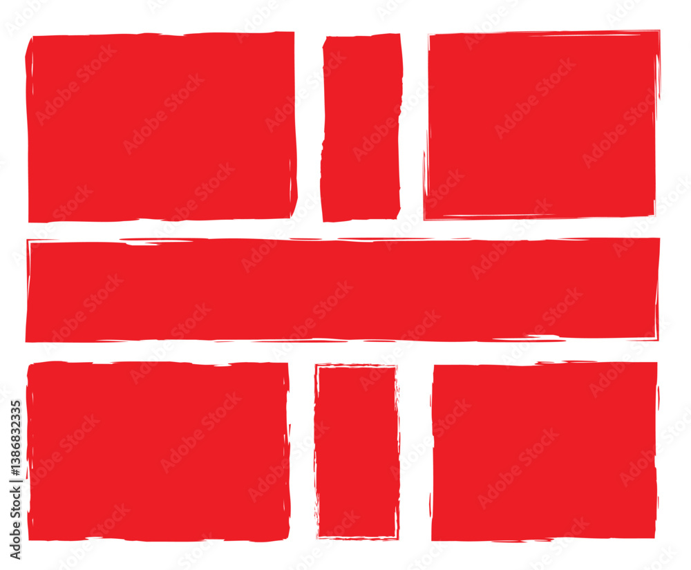 Rectangle grunge red brush stroke. Distress texture banners collection isolated on white background.