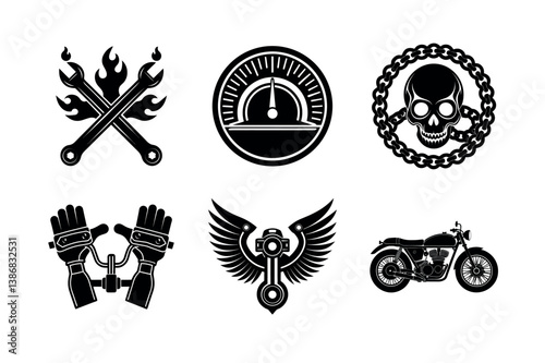 Vintage Motorcycle Graphics Set for Apparel or Design