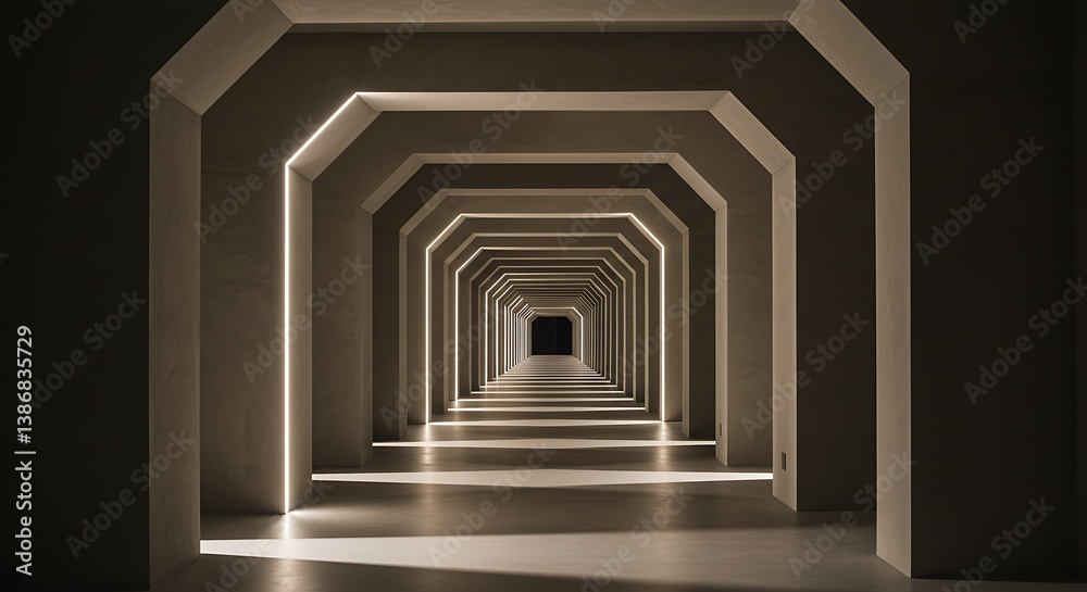 Fototapeta premium Modern Architectural Tunnel Corridor with Accent Lighting