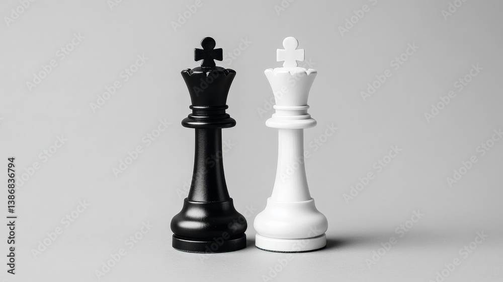 Black and White Chess Kings on Gray Background for Strategy Concept Black and White Chess Kings on Gray Background for Strategy Concept