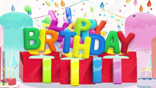 Wallpaper Mural Happy birthday message with colorful 3D text and decorated gifts, creating a joyful celebration environment for parties and special greetings Torontodigital.ca