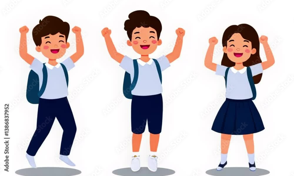 School children are cheering. Children's joy time. School children are cheering. Children's joy time.