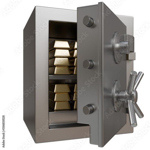 Metal safe with gold bars inside
