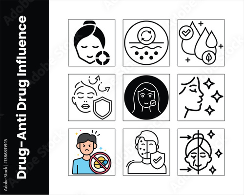 Anti Aging Skin Care Icons Set,Acne Treatment And Face Protection Design