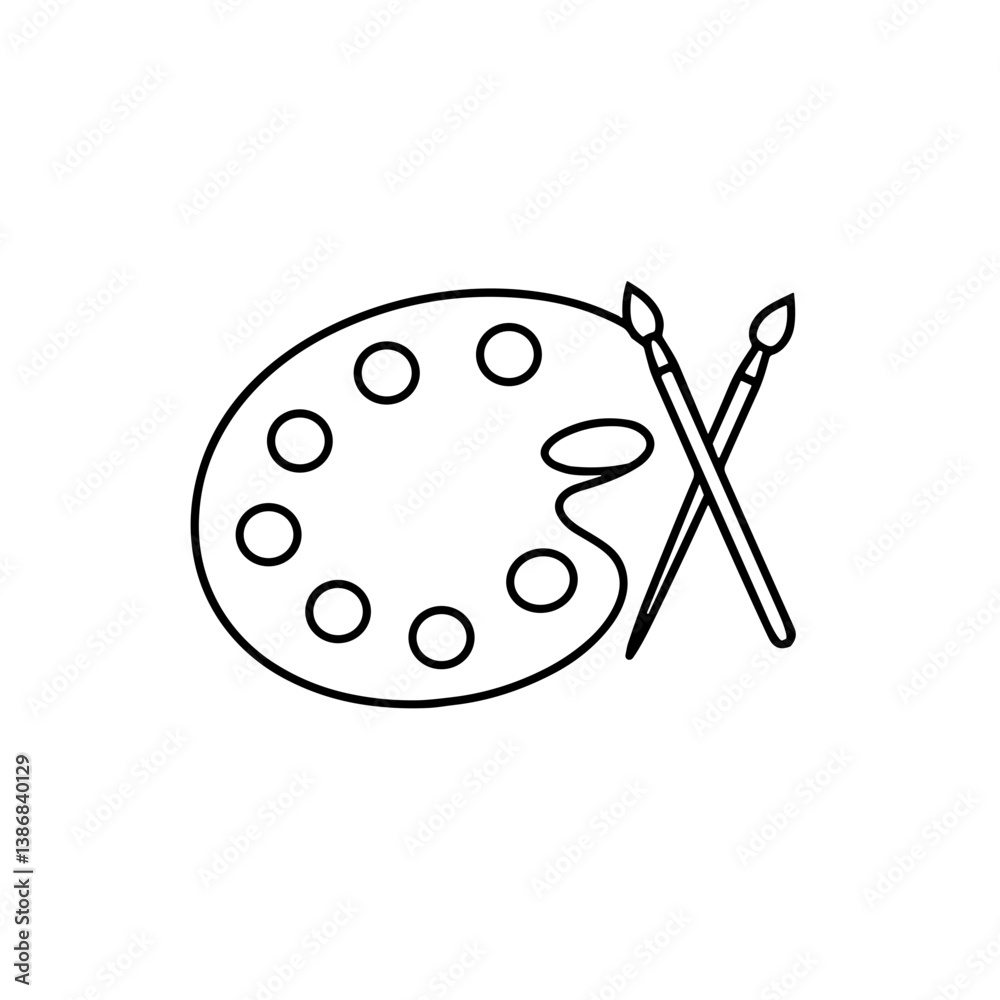 Art palette and brushes illustration in minimalist style Art palette and brushes illustration in minimalist style