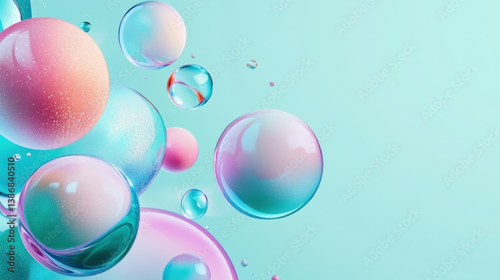 Colorful Bubbles Floating on Soft Pastel Background in Abstract Style