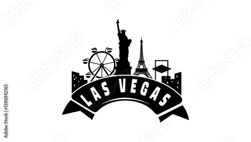 Las Vegas city skyline, black isolated silhouette