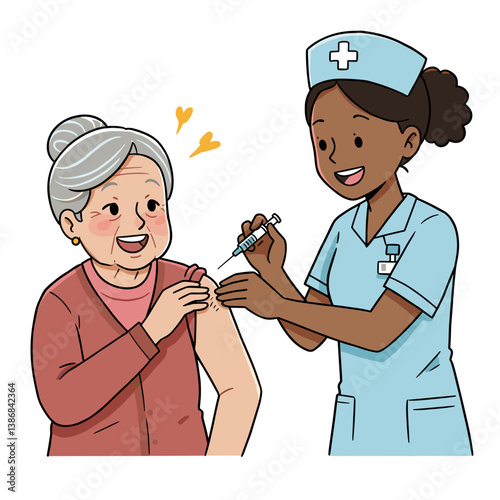 Elderly Woman Smiling During Vaccination by Caring Nurse  