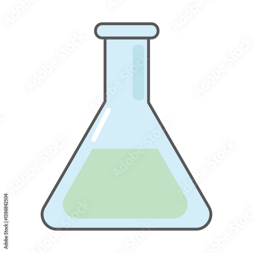 平底フラスコのベクターイラスト（主線あり）：実験器具 - Erlenmeyer Flask Vector Illustration (with Lines): Laboratory Equipment