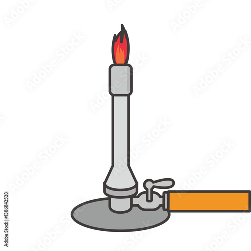 ガスバーナーのベクターイラスト（主線あり）：実験器具 - Bunsen Burner Vector Illustration (with Lines): Laboratory Equipment