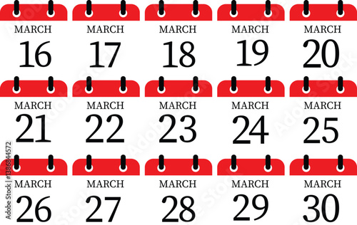 March calendar icon set.Calendar event reminder date.calendar date icon on white background.