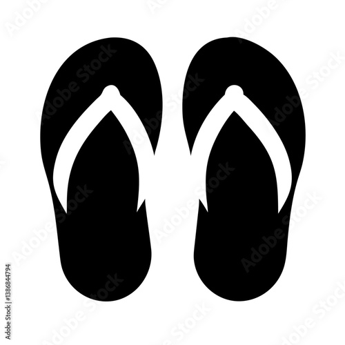A minimalist black-and-white silhouette of a pair of flip-flops