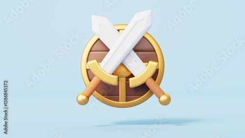 3d rendering cartoon sword and shield animation