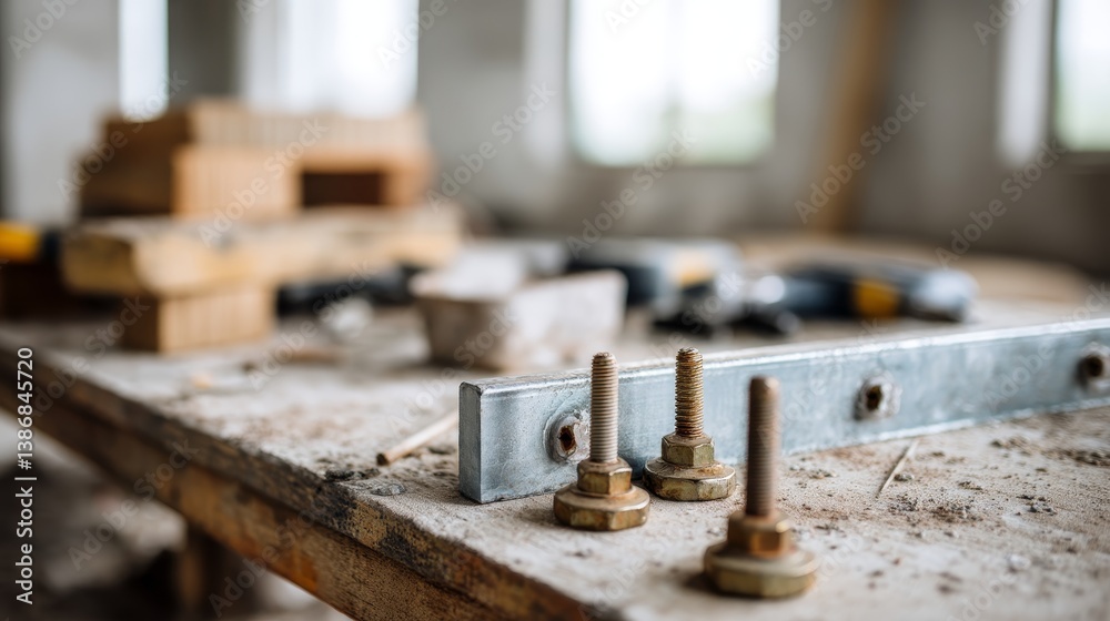 Steel beam embedded in construction framework showcases precision and strength, surrounded by building materials and tools in a work environment Steel beam embedded in construction framework showcases precision and strength, surrounded by building materials and tools in a work environment