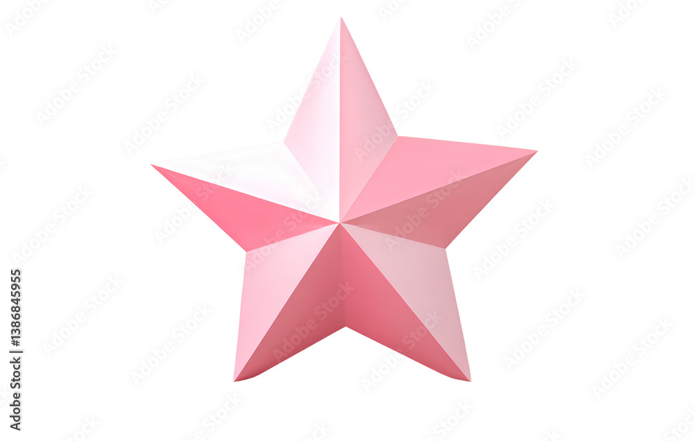 A pink five-pointed star, rendered in an isometric style, with a transparent background A pink five-pointed star, rendered in an isometric style, with a transparent background