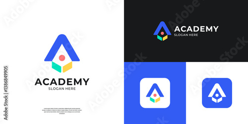Education academy logo design. Abstract people shape symbol for university and school.