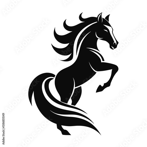 black and white silhouette, stylized horse logo