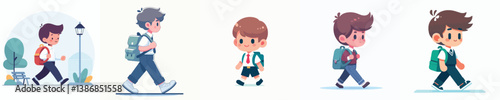 a group of vector boys going to school