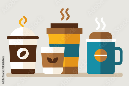 set of coffee cups with fire
