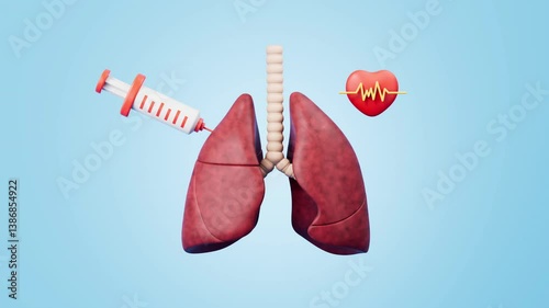3d rendering medical lungs capsule and syringe animation