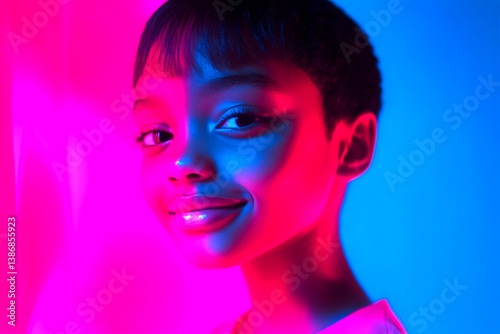 Lovely happy black girl - for ads, print ad and internet marketing use. Short haircut - highlighted hair. Commercial marketing idea. Fashionable african american beauty. Elegant black model.