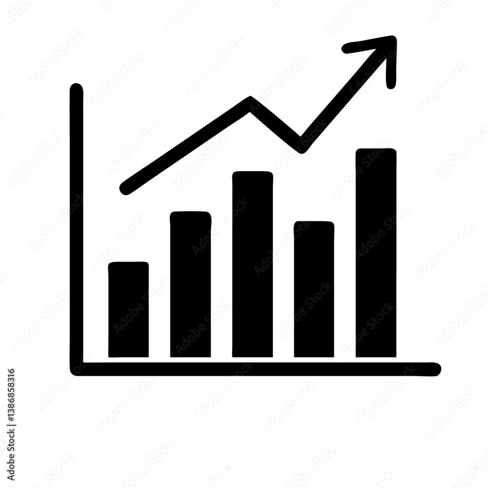 Graph icon, upward trend, bar chart, increasing growth, financial success Graph icon, upward trend, bar chart, increasing growth, financial success