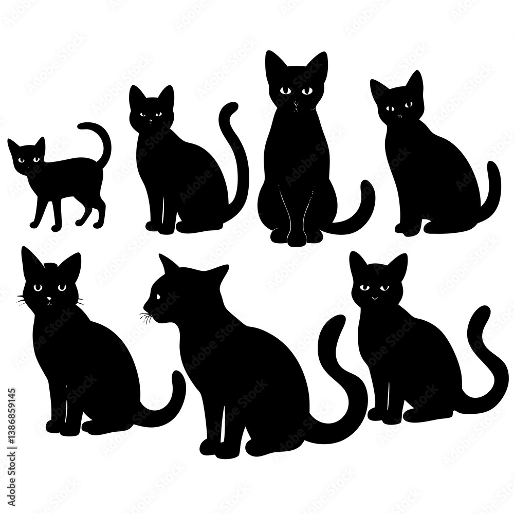 set of cats silhouettes set of cats silhouettes