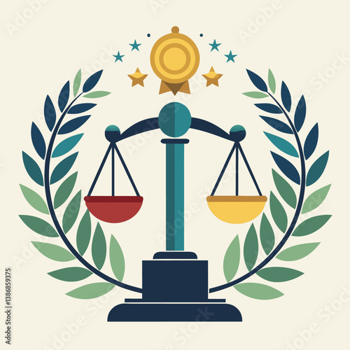Legal symbol, scales of justice, laurel wreath 