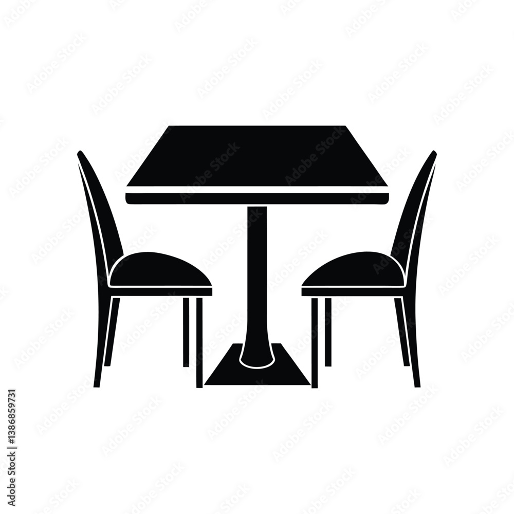 Fototapeta premium Table and chairs vector silhouette, Furniture vector art