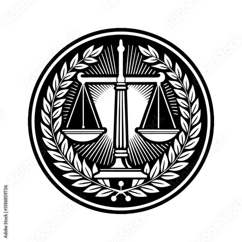 Legal symbol, scales of justice, laurel wreath