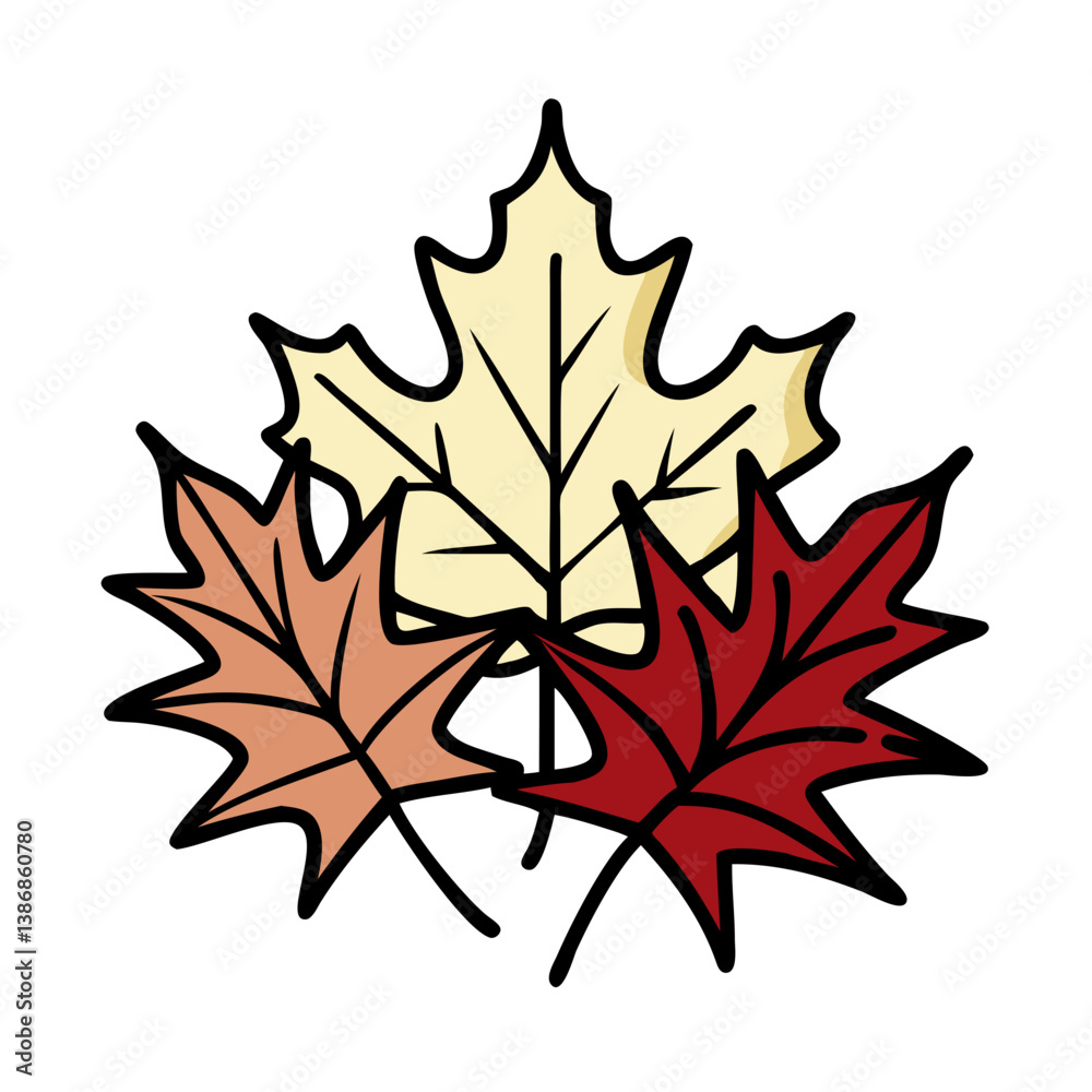 Fototapeta premium Three Autumn Leaves In Different Colors Illustration On Black Background Vector