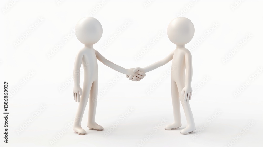 Two 3D human figures shaking hands, isolated on a white background.
Two 3D human figures shaking hands, isolated on a white background.