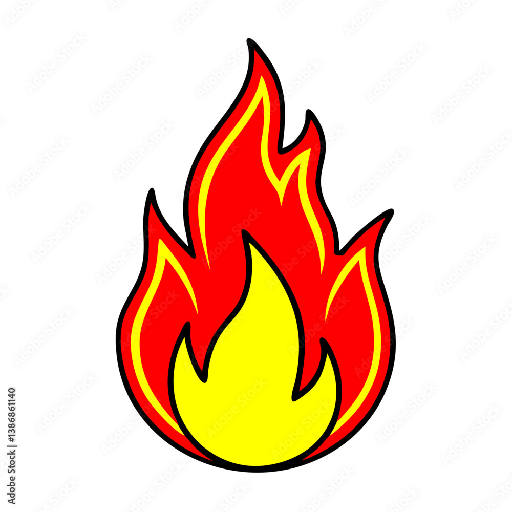 Cartoon Fire Flame Illustration With Yellow Border On A Black Background Cartoon Fire Flame Illustration With Yellow Border On A Black Background