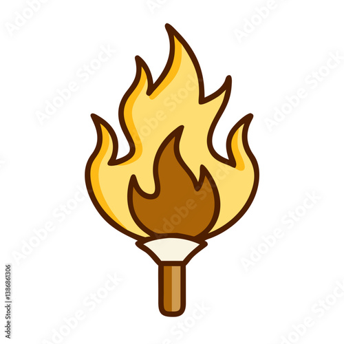 Stylized Torch With Golden Flames Symbolizing Light And Hope Isolated On Black