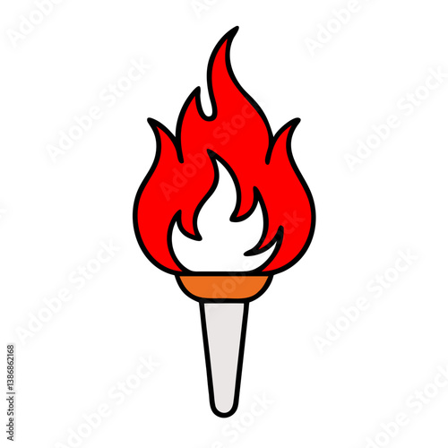 Stylized Vector Torch With Bright Red Flames On A Black Background Illustration