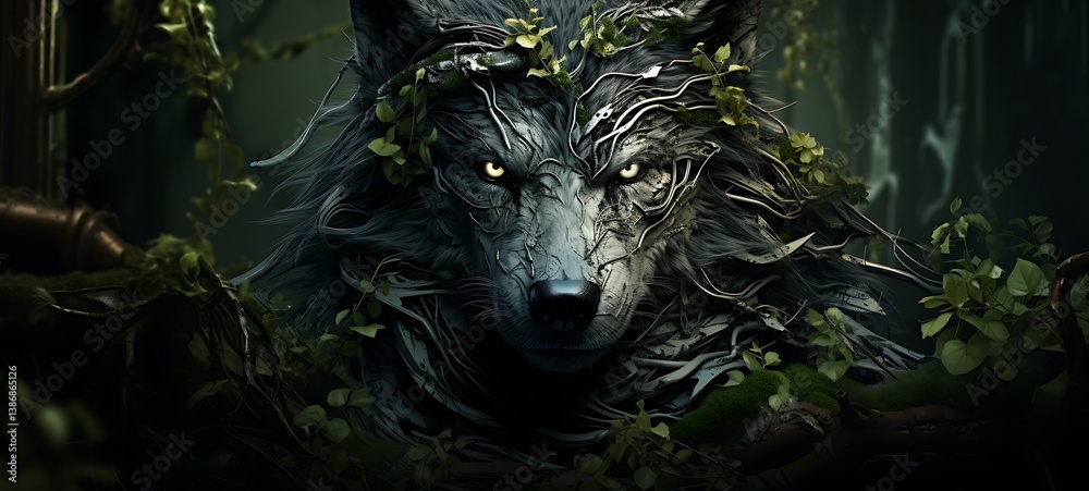 abstrak mozaic color of Direwolf Dryad in drakness beast, ai generative abstrak mozaic color of Direwolf Dryad in drakness beast, ai generative