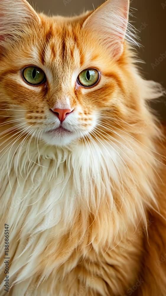 Majestic ginger cat with striking green eyes sits gracefully indoors, showcasing its beautiful fur and captivating expression Majestic ginger cat with striking green eyes sits gracefully indoors, showcasing its beautiful fur and captivating expression