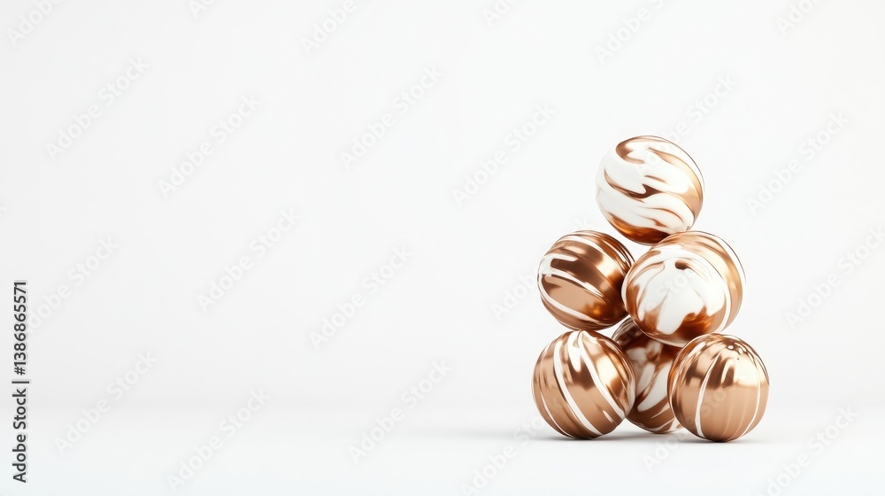 Stacked golden and white spheres. Geometric abstract composition of smooth, glossy spheres, with a marbled effect of gold and white paint Stacked golden and white spheres. Geometric abstract composition of smooth, glossy spheres, with a marbled effect of gold and white paint
