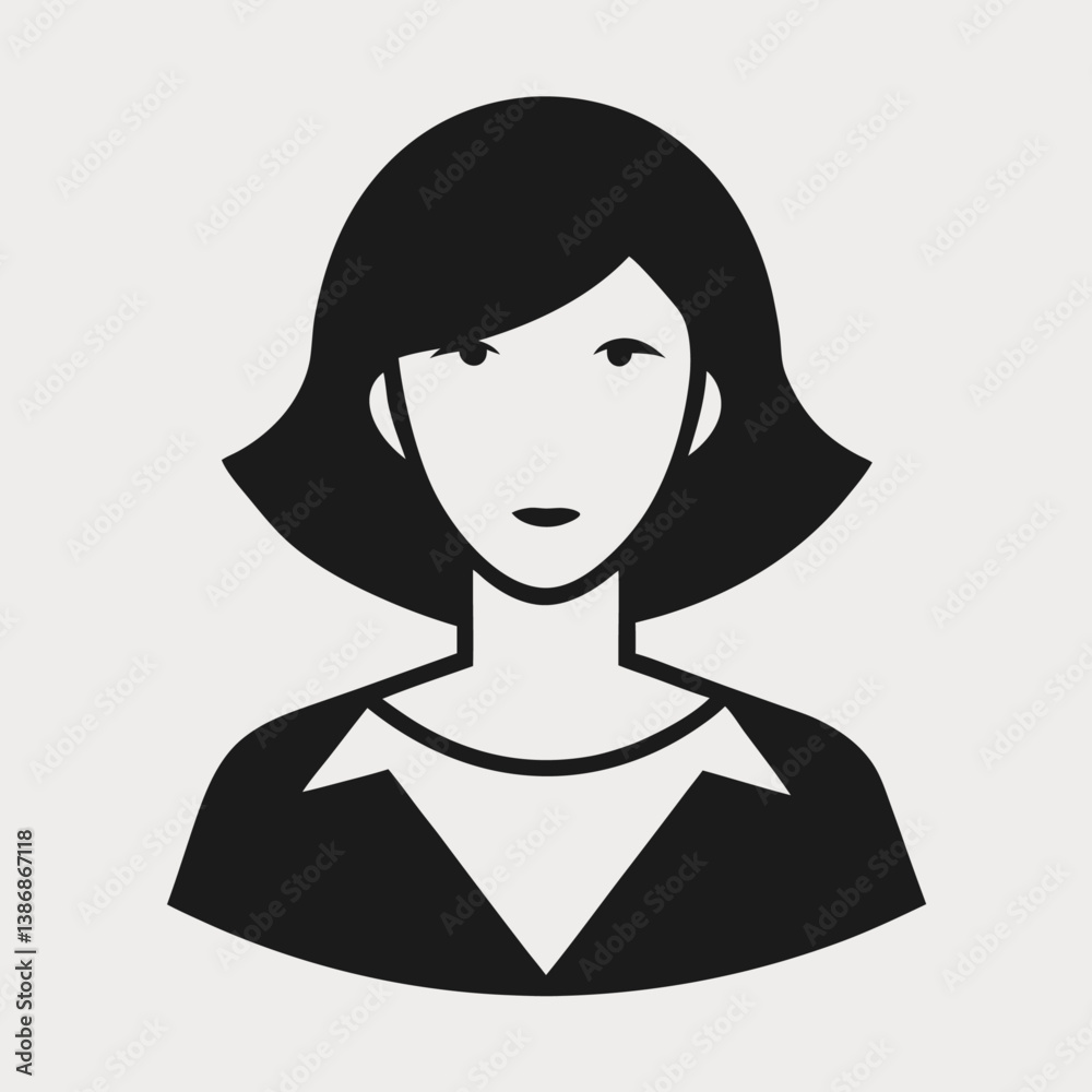 Minimalist icon, female silhouette, black and white, avatar design Minimalist icon, female silhouette, black and white, avatar design