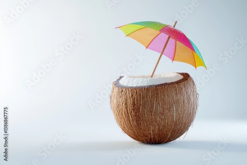 Wallpaper Mural A half coconut shell with a colorful umbrella, suggesting a tropical summer drink. Torontodigital.ca