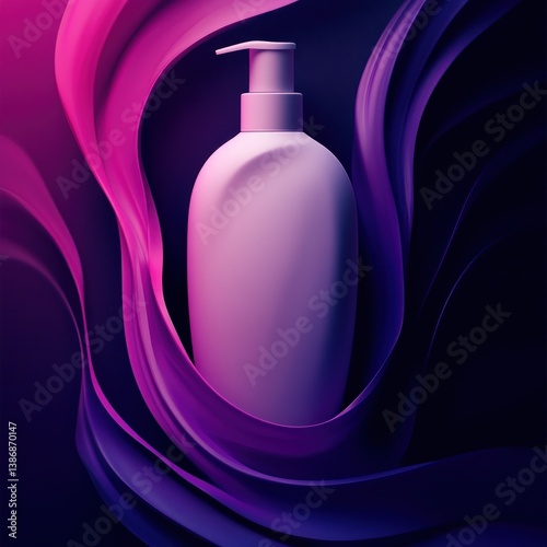 Elegant beauty product display with flowing purple fabric backdrop