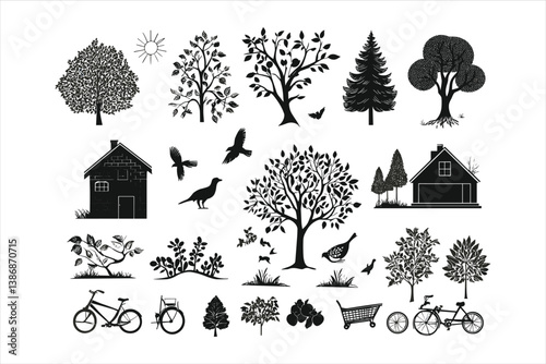 A collection of animals and trees from the wild west  photo