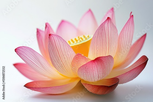 A pink lotus flower with water droplets on its petals, showcasing its delicate texture and vibrant colors.